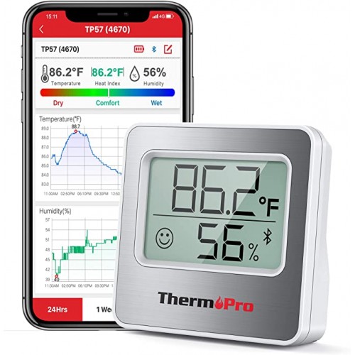 Thermopro TP357 Bluetooth Ψηφιακό υγρόμετρο θερμόμετρο εσωτερικού χώρου με εφαρμογής