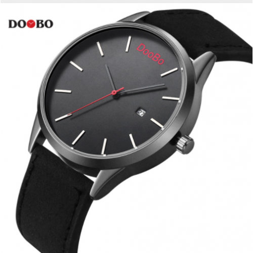 Ρολόι δερμάτινο ανδρικό - DOOBO D004 Μαύρο