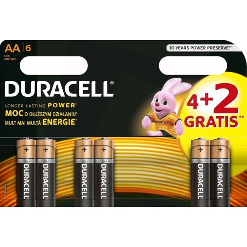 6 x Duracell Basic Duralock LR6 AA alkaline battery