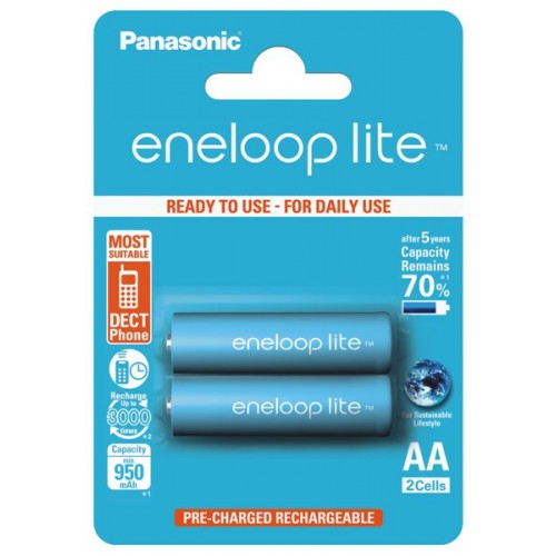 2 x Panasonic Eneloop Lite R6 AA 950mAh BK-3LCCE/2BE Rechargeable batteries