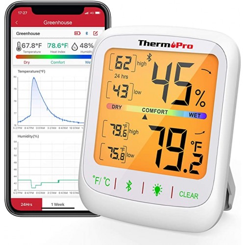 ThermoPro TP359 Bluetooth Ψηφιακό υγρόμετρο θερμόμετρο εσωτερικού χώρου με εφαρμογής