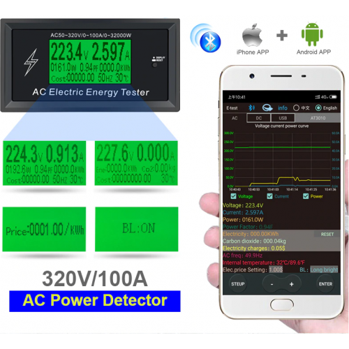 Μετρητής ρεύματος με εφαρμογή στο κινητό AC 50 -320V 100A 3000W