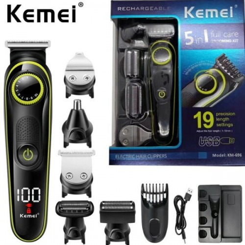 Σετ Κουρευτικής και Ξυριστικής Μηχανής KEMEI KM-696 5 σε 1 για Μαλλιά, Γένια + Σώμα - Kemei KM-696