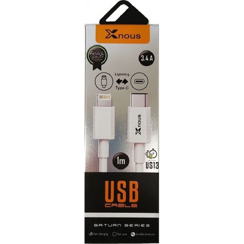 Xnous US13 USB 2.0 Cable USB-C male - Lightning Λευκό 1m (34.912.0852)