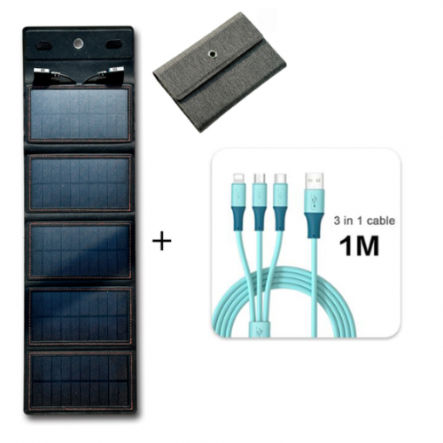 Αναδιπλούμενος ηλιακός φορτιστής φορητών συσκευών 10W με έξοδο καλώδια φόρτισης IOS, Type C, Micro USB - 0432