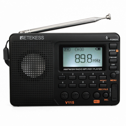 Επαναφορτιζόμενο φορητό ραδιόφωνο  RETEKESS V115 (AM,FM,SW) με λειτουργία εγγραφής φωνής